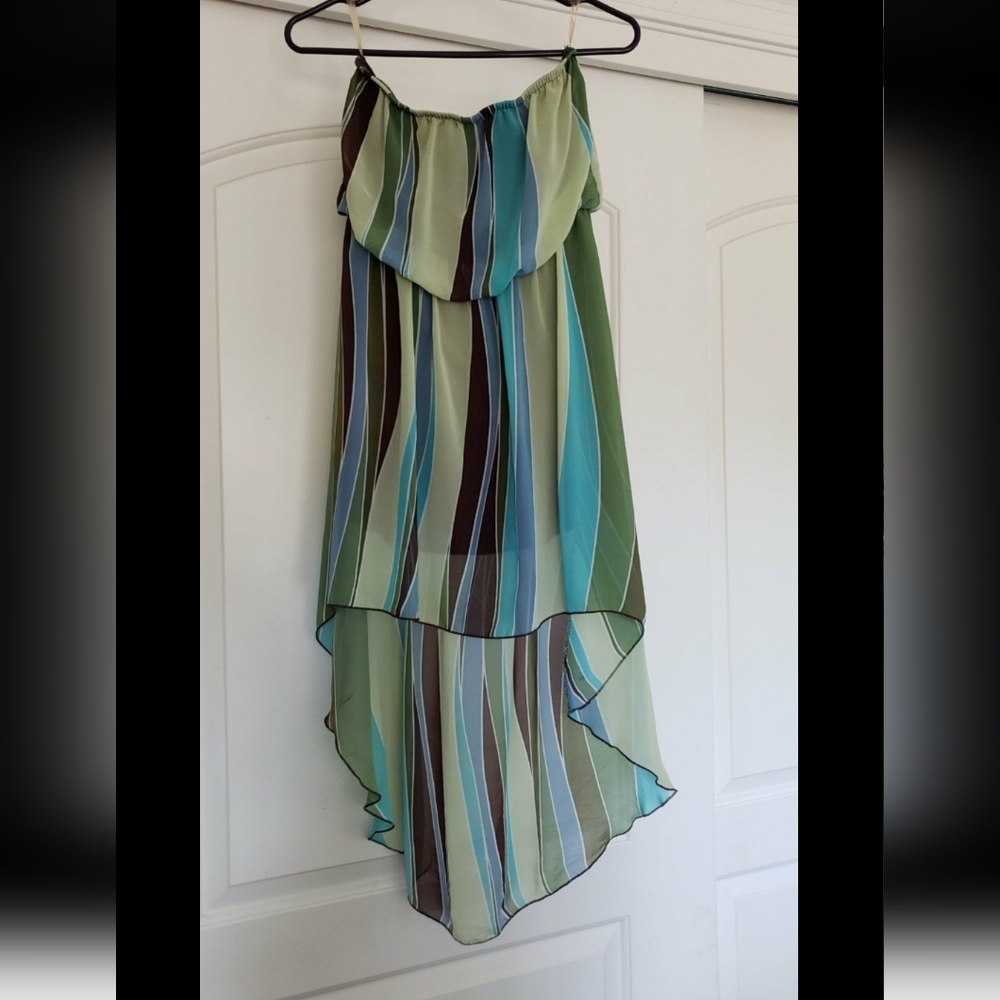 Bohemian high to low strapless dress